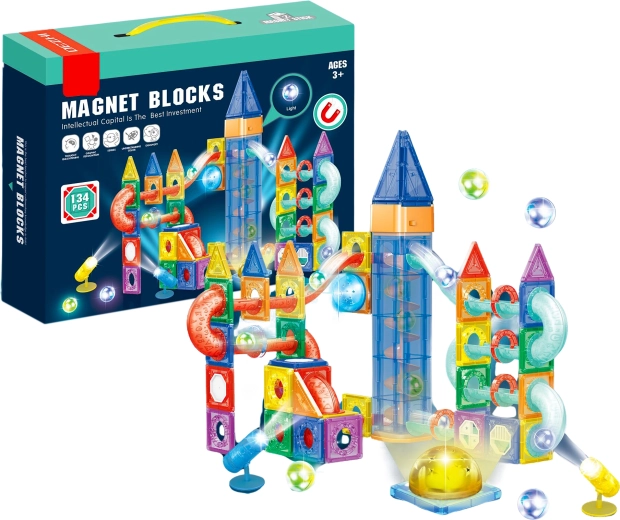 Magnetic Construction Set with LED Lights and a Ball, 134 Pieces