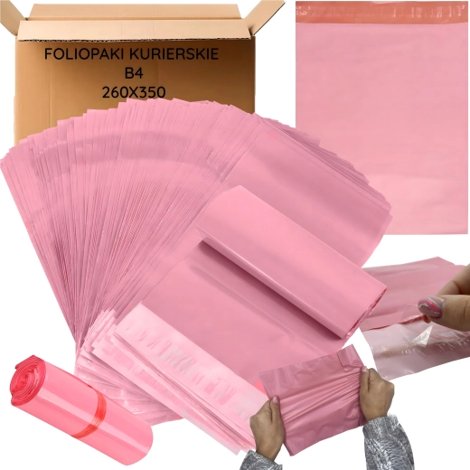 Rožiniai plastikiniai siuntimo vokai, 50 vnt. – 260 x 350 mm