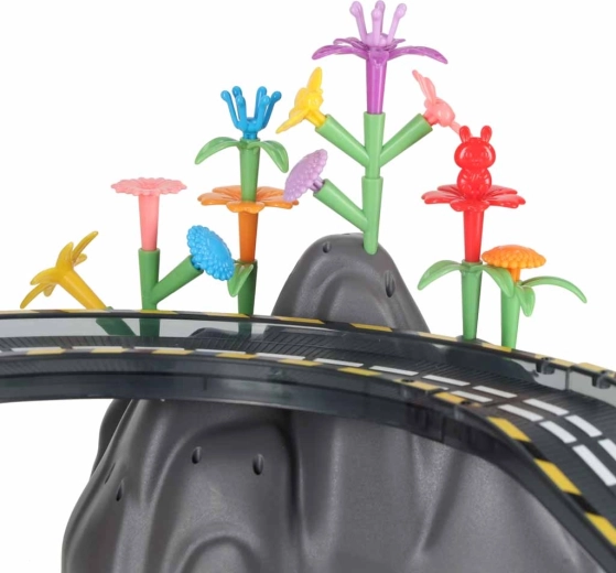 Dynamic track with bridge, inclines, and curves