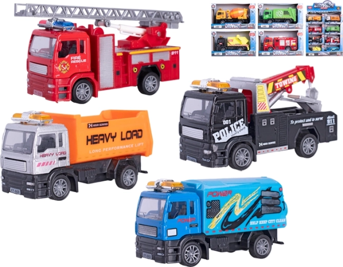 Metalinės darbinės transporto priemonės 1:55 su atbulinės eigos mechanizmu, 12 cm