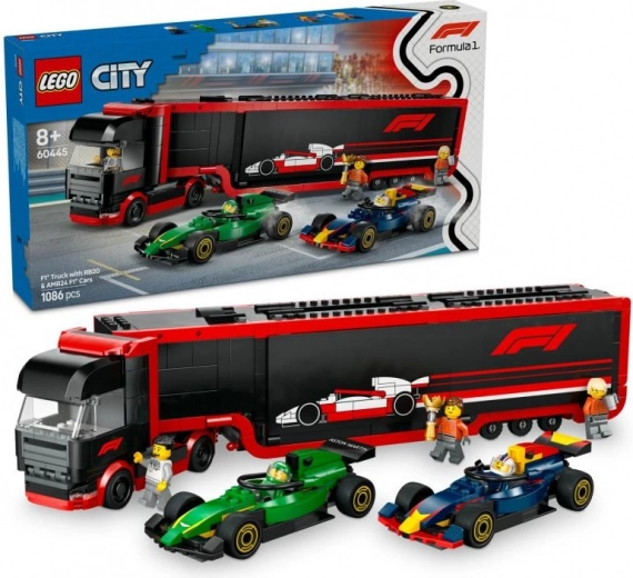 LEGO® City 60445 F1® sunkvežimis su F1® RB20 ir AMR24 bolidais