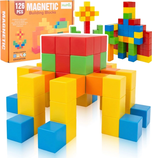 Magnetiniai statybiniai kubeliai vaikams, 126 vnt.
