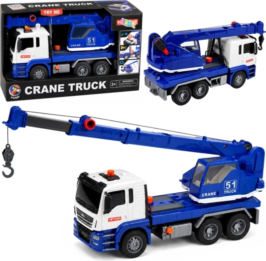 Crane truck with movable boom and light and sound effects