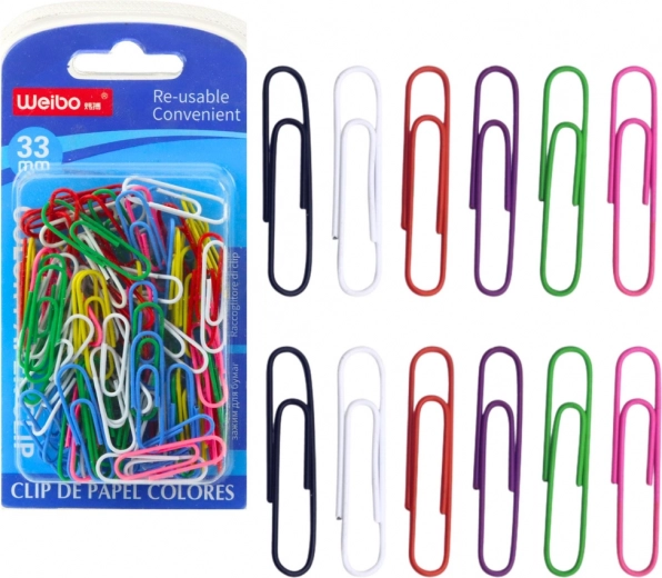 Spalvotų biuro sąvaržėlių rinkinys popieriui 33 mm, 90 vnt.
