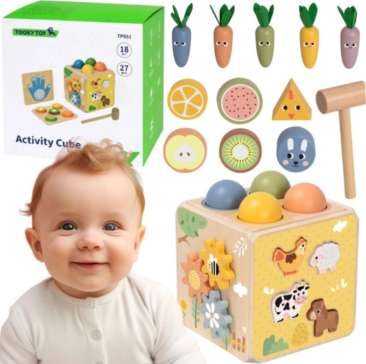 Tooky Toy medinis edukacinis aktyvumo kubas 5 viename