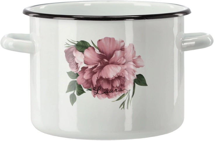 Emaliuotas puodas 4,5 l, 20 cm, baltas, „Laura“ bijūnas
