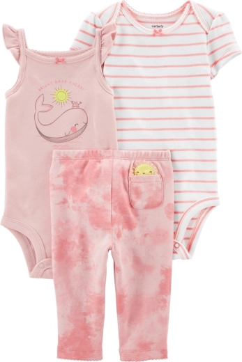 CARTER'S 3-piece set for girls Pink Whale (leggings + short-sleeve bodysuit + sleeveless bodysuit) – NB / size 56