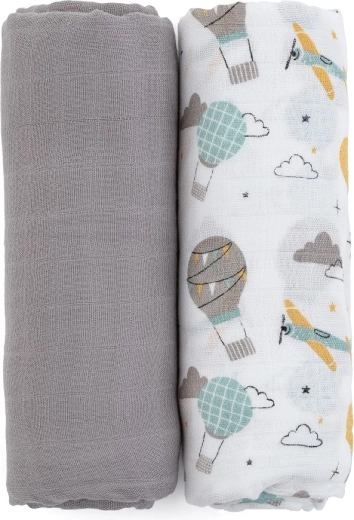 Petite&Mars bamboo muslin blanket 2 pcs Misty Grey Planes 120 × 120 cm