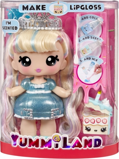 Yummiland Doll with Pet and Lip Gloss – Blue – Birthday Cake