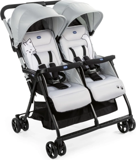 Chicco Ohlala Twin – sportinis vežimėlis dvynukams Silver Cat