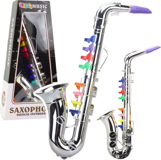 Vaikiškas muzikos instrumentas – sidabrinis saksofonas