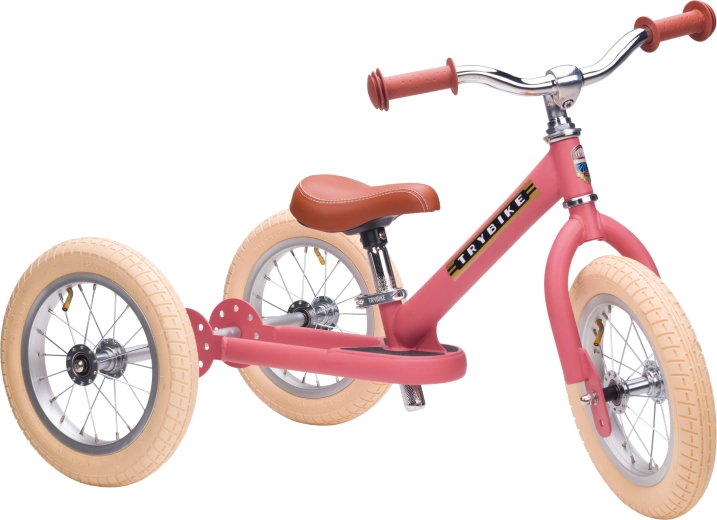 Trybike vaikiškas balansinis dviratukas 2in1 (triratis / balansinis dviratis), rožinis matinis