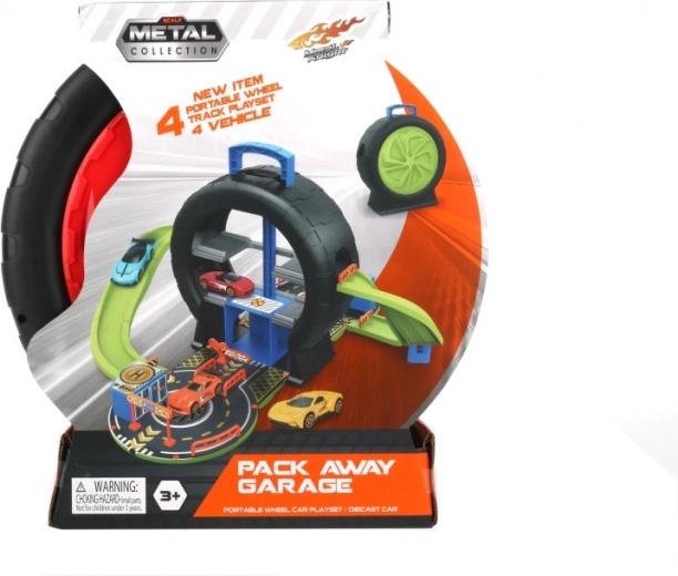 Play Set in Tire-Shaped Case with 4 Cars