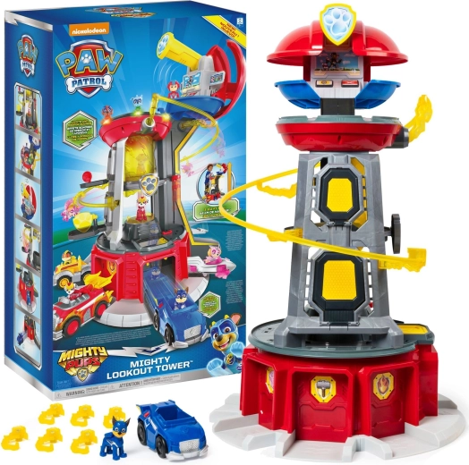 Paw Patrol Mighty Pups didelis apžvalgos bokštas su transporto priemone ir Chase figūrėle
