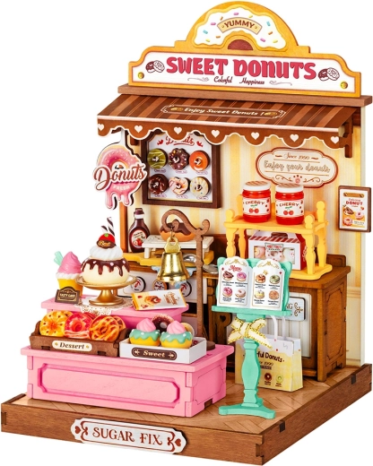 RoboTime 3D Wooden Miniature Dollhouse Donut Shop