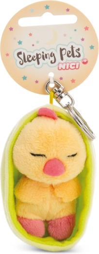 Pliušinis raktų pakabukas NICI Sleeping Pets – miegantis viščiukas šviesiai žaliame dėkle, 12 cm
