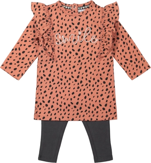 Dirkje girls’ dress and leggings set – pink polka dots