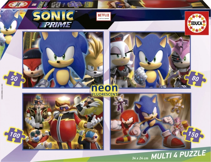 EDUCA Glowing Puzzle Sonic Prime 4-in-1 (50, 80, 100, 150 pieces)