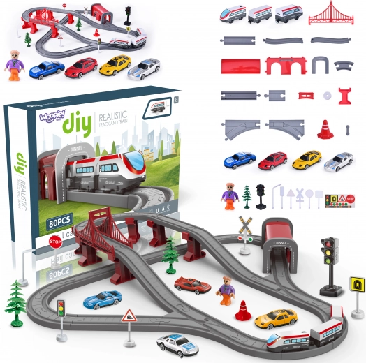 Electric Train Set with Bridge and Tunnel
