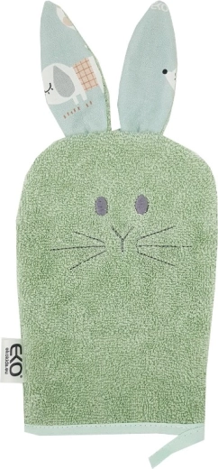 EKO medvilninė prausimosi šluostė su ausytėmis bunny olive green 20 × 15 cm