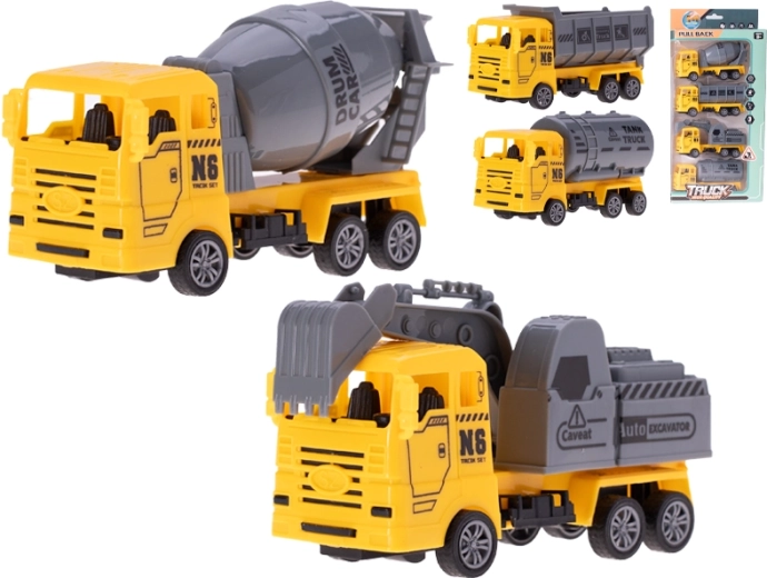 Statybinių transporto priemonių rinkinys su atgaline eiga 13 cm, 4 vnt.