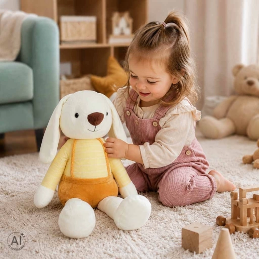Plush bunny in yellow shorts 70 cm