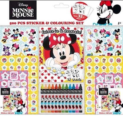 Minnie sticker set with coloring pages and crayons – 500 pcs