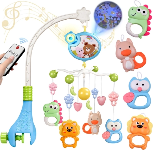 Crib mobile with projector, night light and remote control