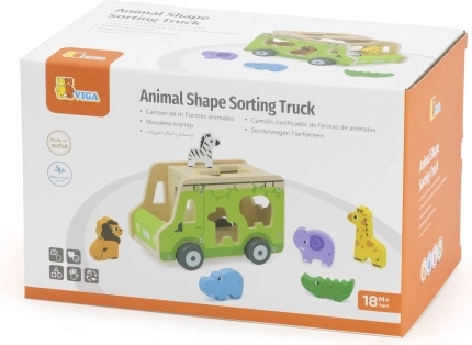 Wooden shape sorter car with animals