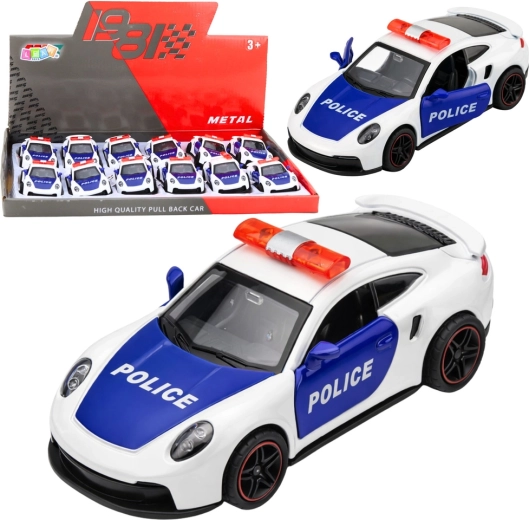 Metal police sports car pull-back 1:43, white