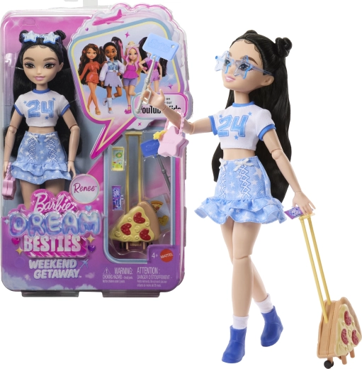Barbie Dream Besties Renee – madinga lėlė su priedais savaitgalio išvykai