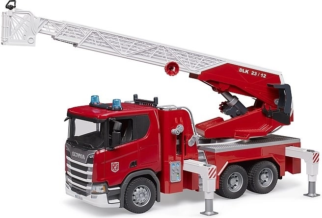 Vaikiškas ugniagesių automobilis Scania su kopėčiomis ir vandens patranka