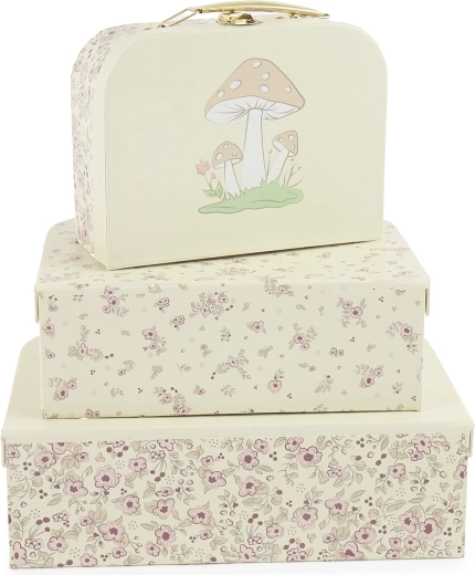 Bieco kartoninių lagaminėlių rinkinys „Elė“ su elniuku „Vintage Flowers“ – 3 vnt.
