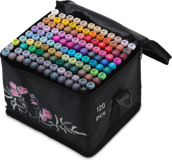 120 vivid colors in a portable case