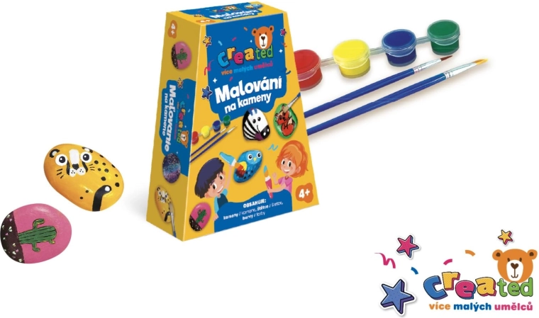 Creative rock painting kit with paints and brushes