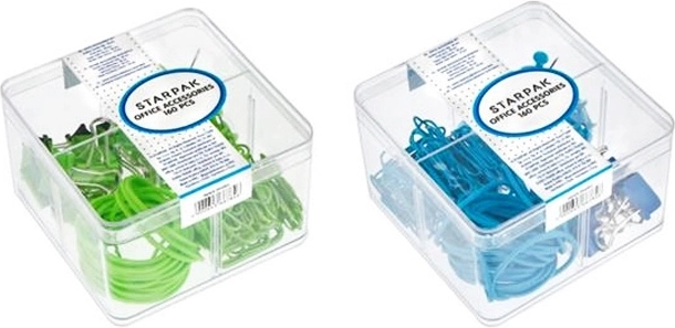 Office accessories in a plastic box