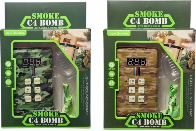 Military toy bomb with light, sound and smoke effects - 1 piece