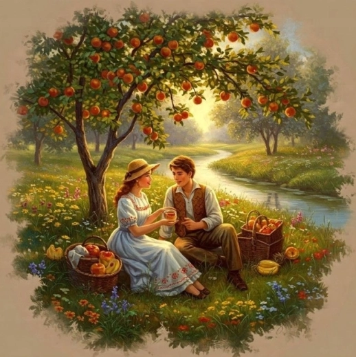 Norimpex deimantinė tapyba „Piknikas po obelimi“ 30 × 40 cm