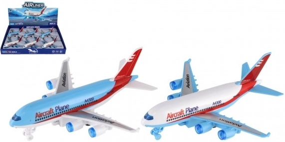 Plastic passenger airplane with friction drive 16 cm – set of 6 pieces, 2 colors
