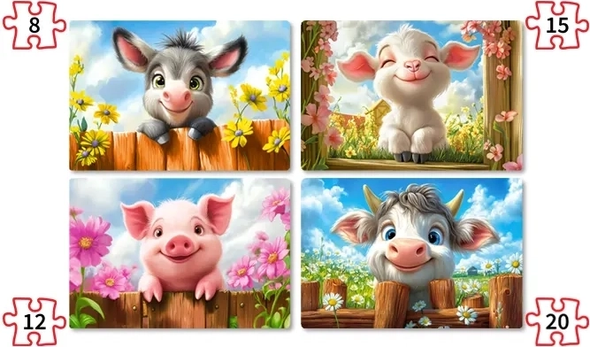 Castorland Puzzle Cute Animals 4-in-1 (8, 12, 15, 20 pieces)