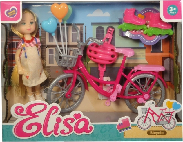 Mini lėlytė su dviračiu, riedučiais ir šalmu