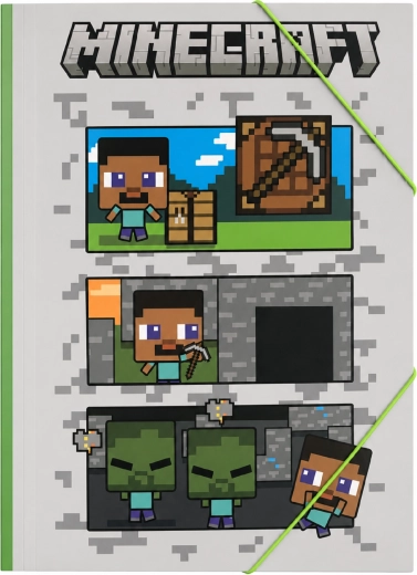 Minecraft A4 sąsiuvinių aplankas su gumele, pilkas