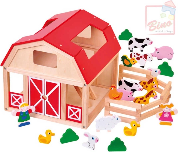 Bino wooden farm with animals play set