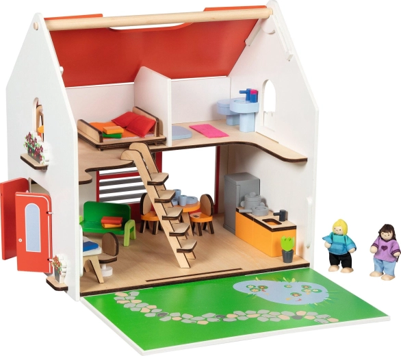Portable wooden dollhouse Eco House with accessories