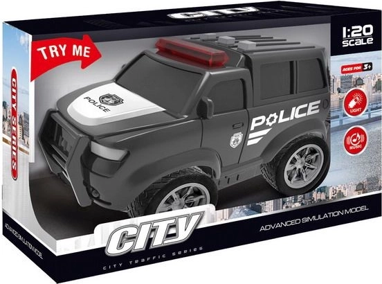 Inercinis policijos automobilis su šviesos ir garso efektais, juodas 22,5 cm