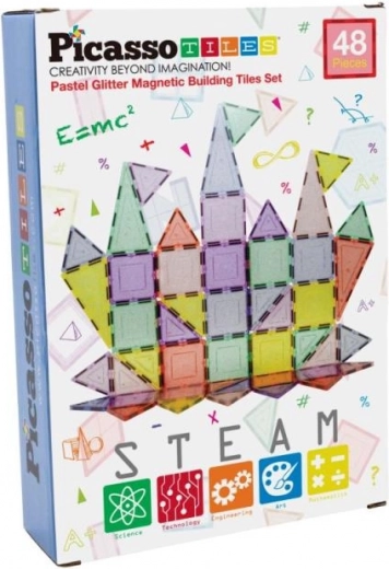 Magnetic Building Set PICASSOTILES Pastel Glitter – 48 Pieces