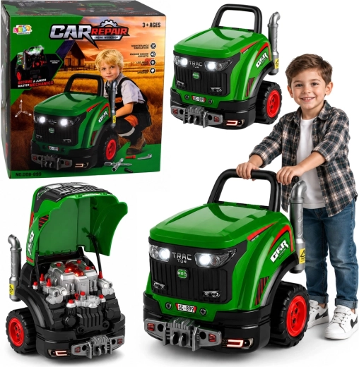 Mažojo mechaniko traktorius surinkimui su šviesomis, garsais ir garų efektu