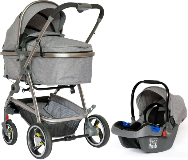 Bauerkraft multifunctional 2-in-1 stroller with carrycot and car seat, grey
