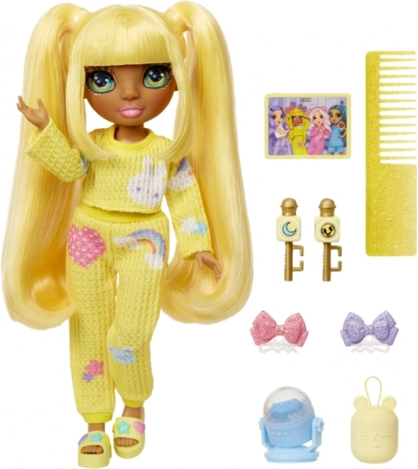 Yellow pajamas and long hair