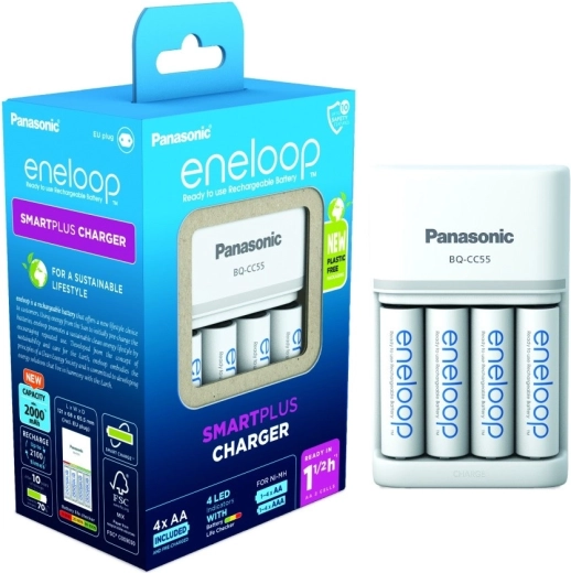 Eneloop įkroviklis Smart and Quick BQCC55 + 4x AA baterijos